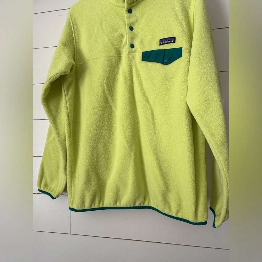 Patagonia Neon Yellow Fleece Pullover with Teal Accents